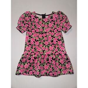 Lilly Pulitzer Girls Floral Dress Size XS Pink Black Fit & Flare Short Sleeve